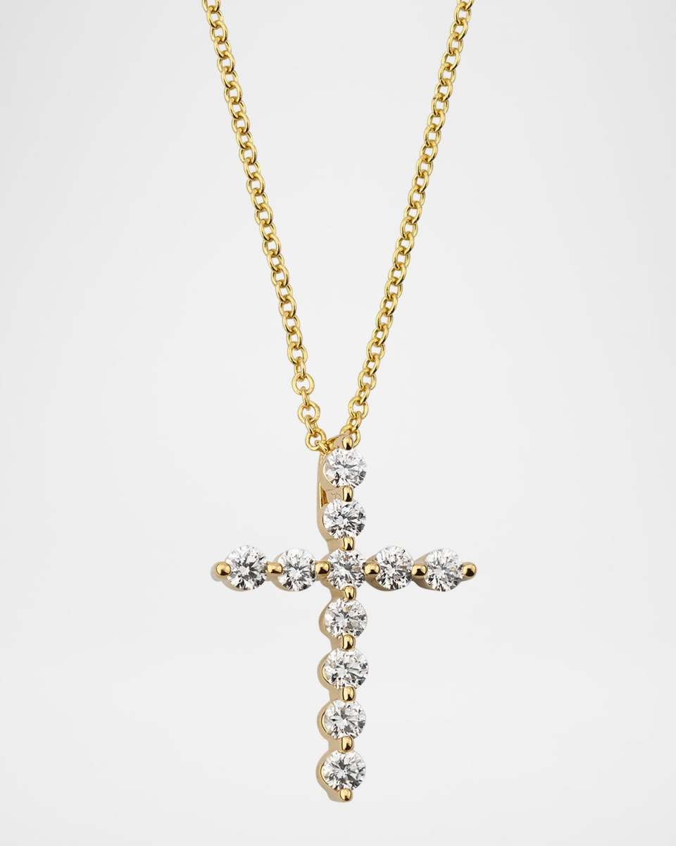 18K Yellow Gold Diamond Cross Necklace, 20"L, 0.33tcw